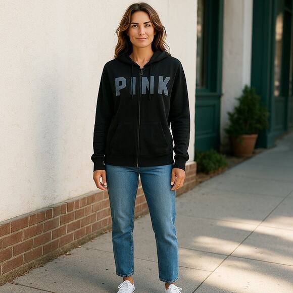 Women’s Victoria Secret PINK Black Hoodie Size XS - Picture 1 of 4